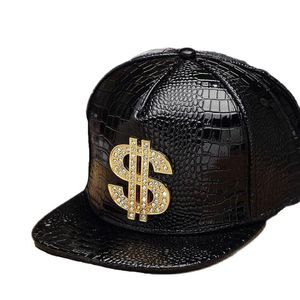 Beanieskull Caps hogere klasse Shining Diamond Money Flat Hip Hop Hat Artificial Leather Herfst Winter Men Women Women Outdoor Retro Disco PY25 230214