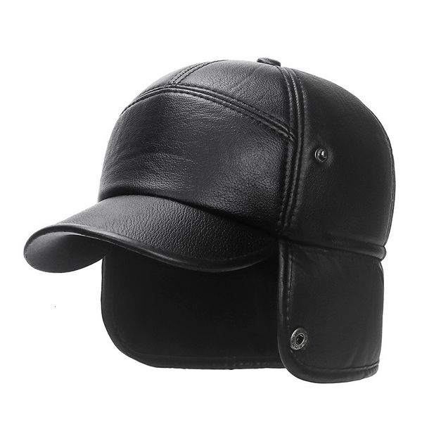 BeanieSkull Caps Winter Bomber Hat Hombres Mujeres Ruso Negro Cuero Ushanka Cap con orejeras Piel Cálida Marca Béisbol 230907