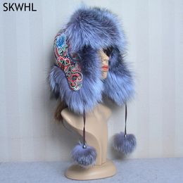 BeanieSkull Caps Chapeau de fourrure d'hiver pour femmes avec oreille vrais chapeaux de bombardier russe Bonnets casquette de trappeur camouflage vente en gros 231117