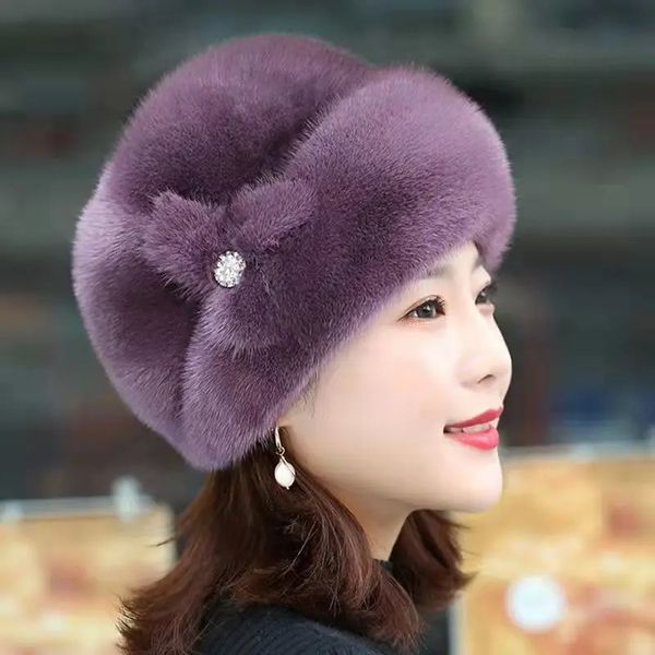 BeanieSkull Caps Chapeau D'hiver Imitation Fourrure De Vison Plus Velours Épais Chaud Top Protection Contre Le Froid Dames Mode Neige Oreillette 231110