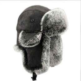 BeanieSkull Caps Hiver Russe Homme Femme Wholeskin Naturel Rex Lapin Fourrure Chapeaux De Luxe Véritable Peau De Mouton En Cuir Cap Unisexe Bomber Chapeau 231117