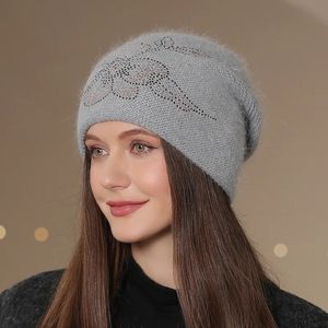 BeanieSkull Caps Mujeres Invierno Conejo Mezcla de piel Gorro Sombrero para mujer Protección para los oídos Chica de punto Al aire libre Grueso Cálido Mamá Gorra de esquí 230928