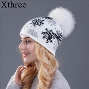 Beanieskull Caps Xthree Real Mink Pom Poms Wool Rabbit Fur Knited Hat Winter For Women Girls Beanies Christmas Snow 220913