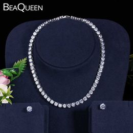 Beaqueen Classic Clear 6mm Big Carat Ronde Cubic Zirconia Partij Chocker Ketting Oorbellen Set Vrouwen Kostuum Sieraden JS090 H1022