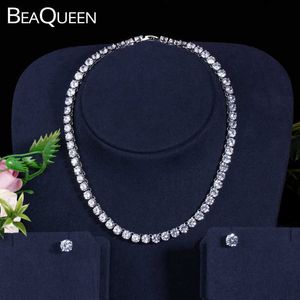 BeaQueen classique clair 6mm gros carat rond zircon cubique fête tour de cou collier boucles d'oreilles ensemble femmes bijoux fantaisie JS090 H1022