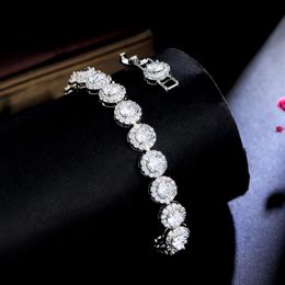 BeaQueen luxe lien chaîne ronde CZ Micro pavé bracelets pour femme couleur argent accessoire de mariage bijoux de mariée cadeau B230 231225