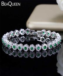 Beaqueen Tendy Green et blanc Cubic Zirconia Stone Setting Bracelets Tennis Silver 925 Bijoux pour femmes B100 220119388916536138