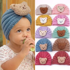 Gorro tejido de oso para bebé, gorro para recién nacido, gorro para niños y niñas, gorros de turbante, gorro infantil de dibujos animados, gorros para niño pequeño de primavera e invierno