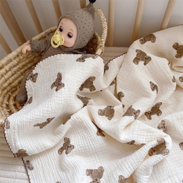 Couverture ours douce cireuse gluante born, serviette de bain en gaze à quatre couches pour bébé, serviette d'emmaillotage douce et respirante pour l'été, CX28