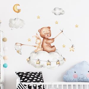 Ours lapin étoile lune Stickers muraux bébé enfants chambre décoration de la maison papier peint salon chambre pépinière Stickers dessin animé autocollant