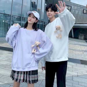 Ours poupée sweat hommes femmes automne design coréen lâche top tendance étudiant veste couple tenues pull à capuche 210526