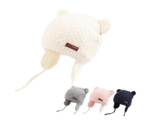 Beer oren schattig babymuts zacht katoen pasgeboren baby beanie dubbele laag warme winter hoed voor babymeisjes jongens gebreide kinderen hoeden nieuwe Y209533038