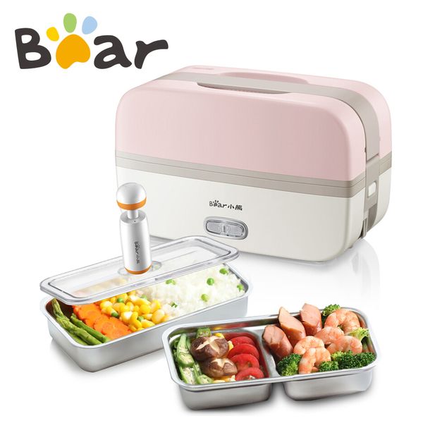 Ours Électrique Chauffée Lunch Box Mini Cuiseur À Riz Portable Chauffage Marmite Multi Intérieur En Acier Inoxydable Boîte À Bento Réchauffeur De Nourriture T200709