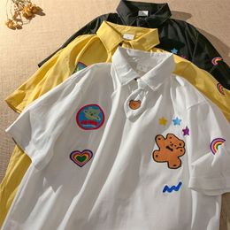 Bear Embroidery Tie Super schattig Polo kraag T shirts vrouwen tieners meisjes vintage preppy zomer tees Harajuku Japanse tops 220511