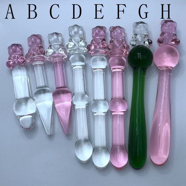 Cabeza de oso Glassy Glass Crystal Dilto Anal Beads Peeds Fake Pene Vaginal Pleasure Wand Productos sexys para mujeres uni juguetes
