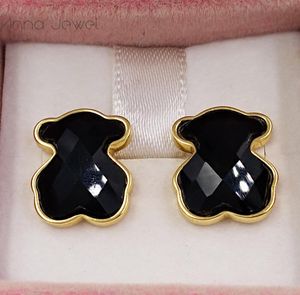 Bijoux ours 925 Sauffre de sterling Girls to Us Gold Black Orees Black For Women Charms 1pc Set Wedding Party Gift Gift Earge Lux5867147