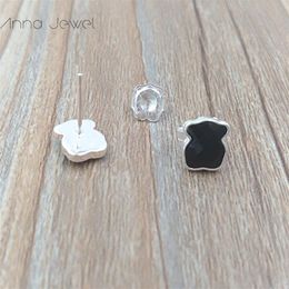 Bijoux d'ours Kits 925 Boucles d'oreilles en argent sterling pour femmes noires mignons ours charmes féminine goujons sets teen girl wedding fête e3307