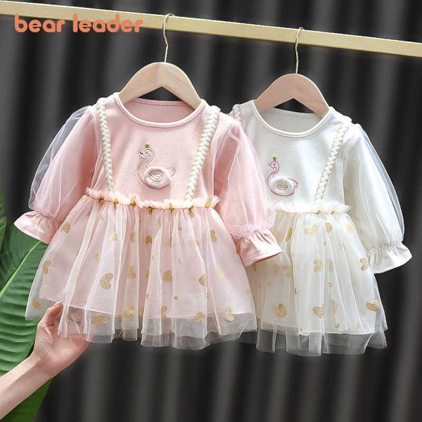 Bear Leader Automne Mode Princesse Anniversaire Robes Né Bébé Filles Sweet Swan Robe En Dentelle Infantile Voile Patchwork Robes 210708