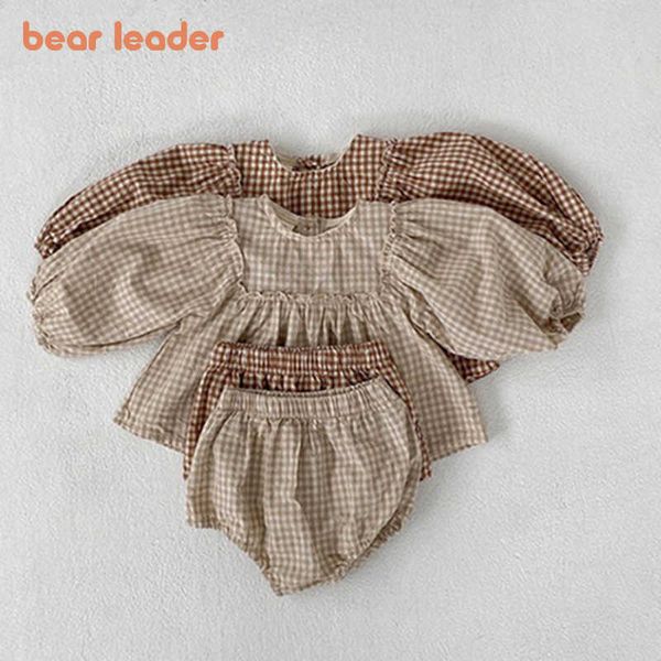 Oso líder otoño infantil bebé ropa casual moda Plaid niño niñas niños ropa conjunto estilo coreano trajes para 0-2 años 210708