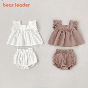 Ours Leader né bébé Flare manches mignon vêtements ensembles mode filles Floral solide tenues 2 pièces infantile vêtements décontractés 0-2Y 210708