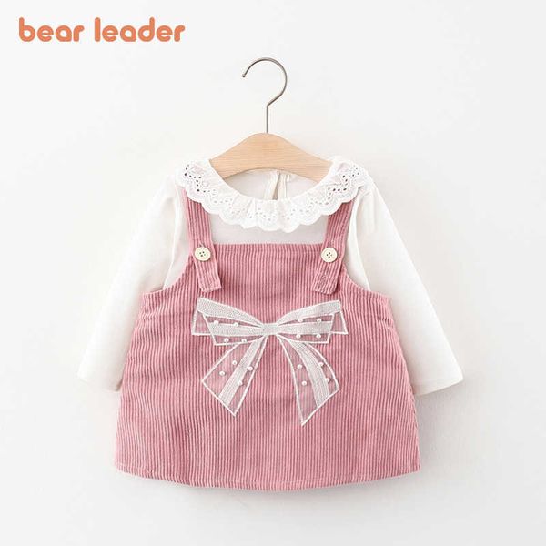 Bear Leader born Baby Full Sleeve Princess Robes Mode Toddler Girls Blouse Et Bowknot Print Cute Suspender Vestidos 210708