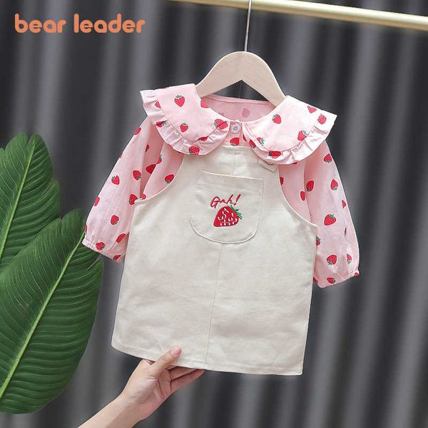 Bear Leader Born Baby Girls Ropa Conjuntos Primavera Moda Infantil Fresa Blusas Suspender Vestido Trajes Princesa Ropa 210708