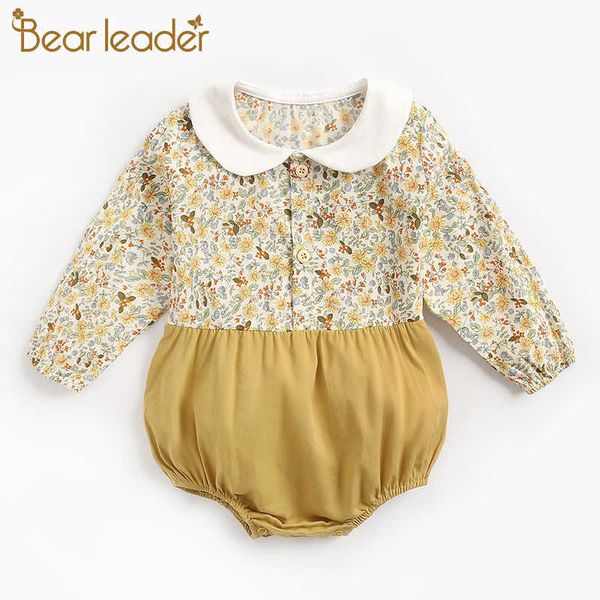 Ours Leader mignon enfant en bas âge bébé barboteuses col claudine nés filles imprimer combinaisons infantile Floral barboteuse printemps vêtements 3M-24M 210708