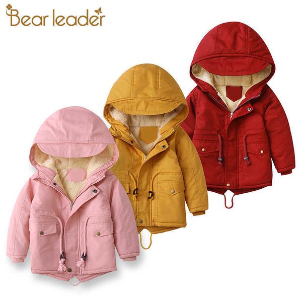 Oso líder niñas niños invierno chaqueta de lana niños niños con capucha cálido rompevientos Casual bebé niño terciopelo abrigos gruesos ropa 210708