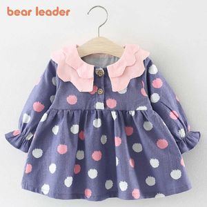 Bear Leader Girls Casual Jurken 2021 Nieuwe Mode Prinses Clohting Bowknot Flowers Print Vestidos Infant Baby Party Clothing Q0716