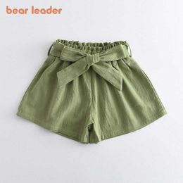 Bear Leader Girls Casual Shorts Fashion Kids Girl Bowtie Sashes Pantalons Enfants Solide Vêtements en vrac Vêtements en coton pour 3-7 ans 210708