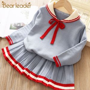 Ours Leader Filles Cothes Tenues Nouveau Printemps Hiver Enfants Fille Vêtements Ensemble À Manches Longues Noeud Papillon Mignon Enfants Tricots 2 pcs SuitX1019