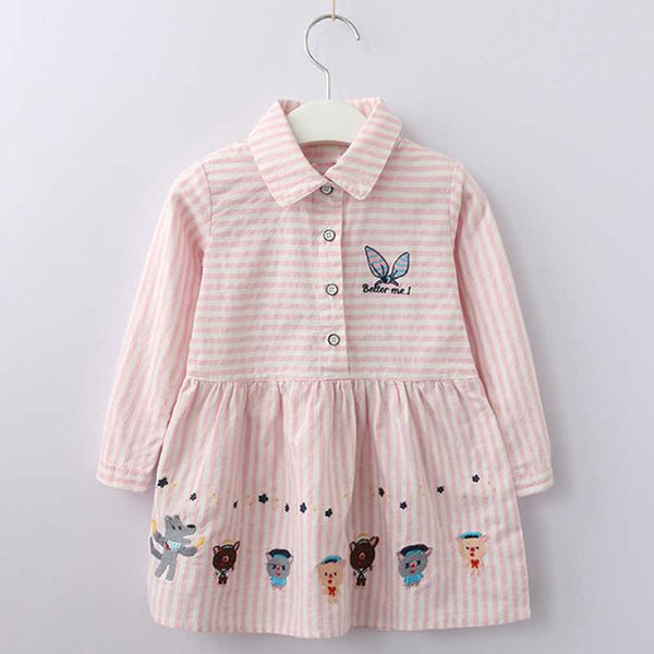 Bear Leader Filles Robe Printemps Enfants Fleur Broderie À Volants À Manches Longues Cordon Princesse Robes Pour 3-11 ans 210708