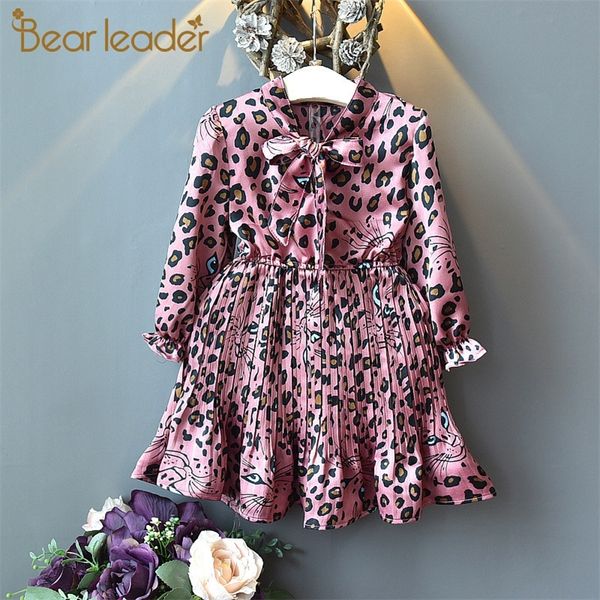 Bear Leader Girls Robes 2020 New Summer Vêtements pour enfants Kids Fashion Robe léopard en mousseline de soie à manches longues Leading Costumes plissés LJ200923
