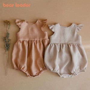 Bear Leader Infant Garçons Filles Solide Couleur Barboteuses Mode Né Sans Manches Été Lin Bodys Bébé Bébé Vêtements Coréens 210708