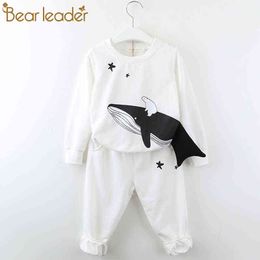 Bear Leader Kid Clothing Boy Girls Sets Primavera Otoño Patrón de dibujos animados de manga larga camiseta con pantalón casual 2PCS Sports Kid Suit Y220310