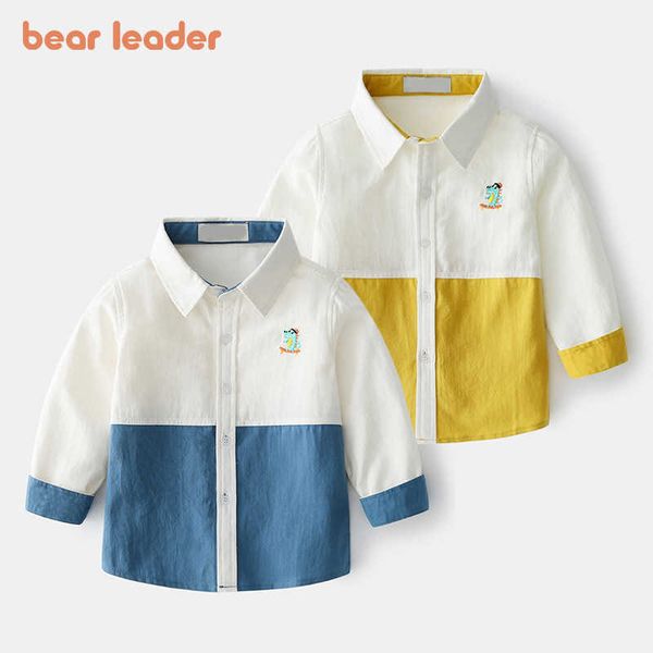 Ours Leader Enfants Garçons Chemises Décontractées Automne Vêtements Pour Bébé Bande Dessinée Broderie Mignon Vêtements Contraste Couleur Mignon Chemise 2-6 Ans 210708