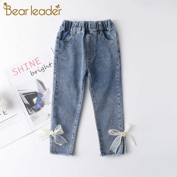 Ours Leader Enfants Filles Casual Jeans Automne Mode Denim Pantalon Fille Solide Bowtie Jeans Bébé Pantalon Mignon Leggings 3-7 Ans 210708