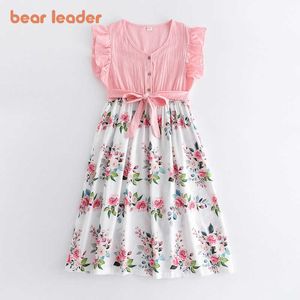 Bear Leader Maternité Femmes enceintes Robes florales Mode Filles Volants Patchwork Costumes Ceintures Bowtie Vêtements de grossesse 210708