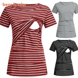 Beer leider postpartum moederschap vrouw zomer t-shirts stijl gestreepte borstvoeding kleding vrouwen verpleging tops Tees 210708