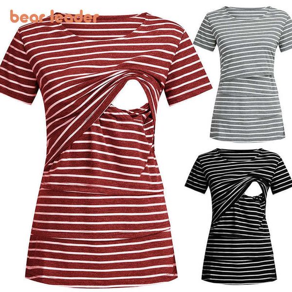 Oso líder posparto maternidad mujer verano camisetas estilo rayas lactancia ropa mujeres enfermería Tops camisetas 210708