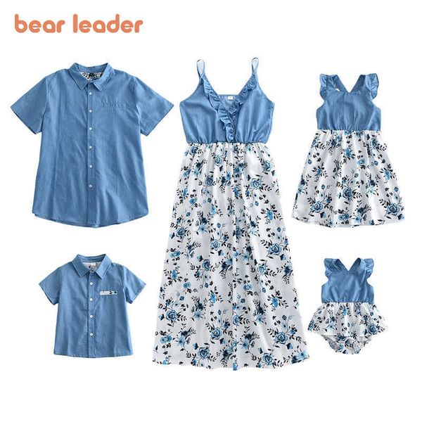 Bear Leader Verano Padre Madre Niñas Niños Familia Trajes a juego Mamá Niñas Bebé Patchwork Flores Vestido Moda Ropa linda 210708