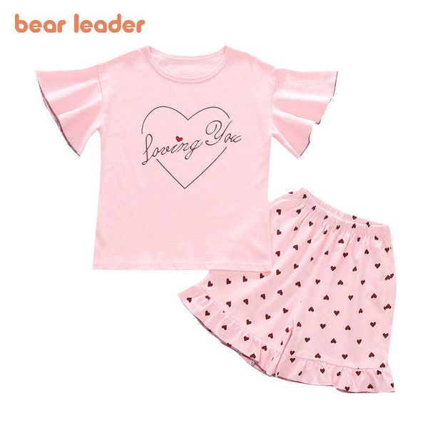 Bear Leader Adolescentes Niñas Conjuntos de ropa casual Verano Niños Chica Carta Camiseta Pantalones cortos Traje Niños Moda Ropa de casa Ropa 210708