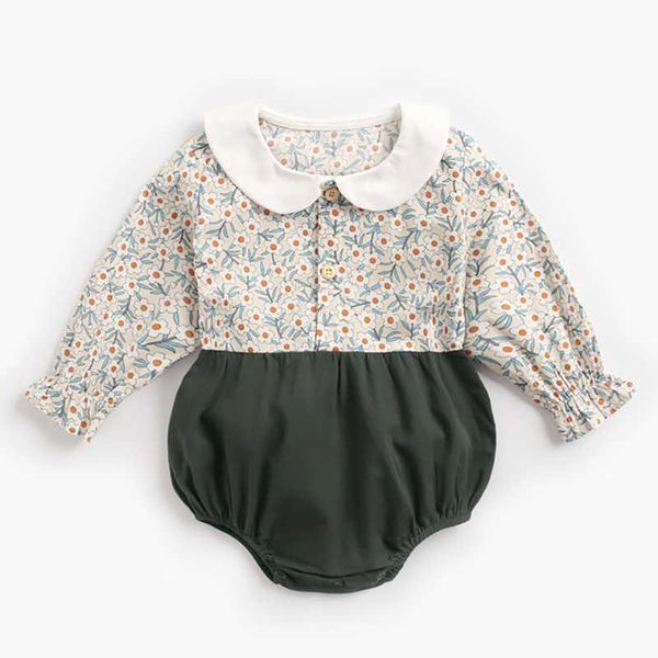 Bear Leader Toddler Baby Fashion Mode Rompers Automne Born Girls Jumpsuits Patchwork Jumpsuits Pauvier Vêtements de printemps Floral 3m-24m 210708