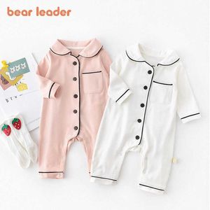 Bear Leader Toddler Girls Boys Casual Barboteuses Mode Printemps Infant Girl Cute Solid Color Bodys Toddler Baby Homewear 210708
