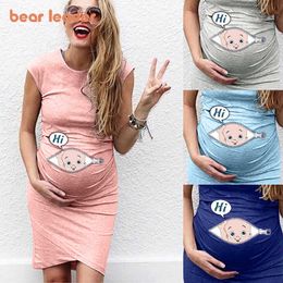 Oso líder mujeres vestidos de embarazo moda dibujos animados bebé mujeres embarazadas vestido casual señoras vestidos gestante mujer vestidos 210708