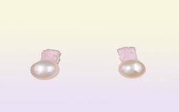 Ours Mini couleur boucles d'oreilles clou en argent avec Rose Quartite et perle ours bijoux 925 Sterling Andy Jewel 91543369083808643219683