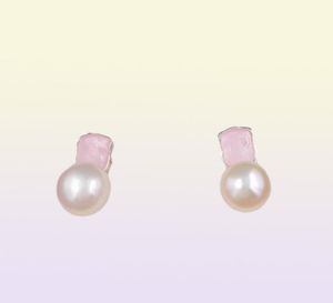 Boucles d'oreilles ou ours de ours étalons en argent avec quartite rose et bijoux d'ours perlé 925 Sterling Andy Jewel 91543369083808643043947