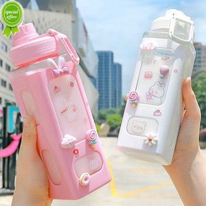 Bear Pastel Water Bottle With 3D Sticker 700ml/900ml Plastic Travel Tea Juice Milk Portable Cute Shaker Drink Bottle Gift