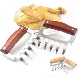 Ours en bois inoxydable outils en acier griffe poignée viande divisée déchirement chair multifonction boeuf déchiqueté porc pince tire-bouchon BBQ outils 0619