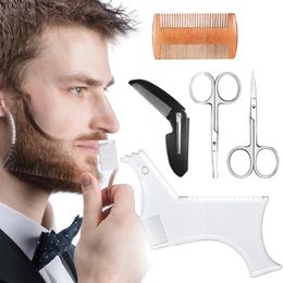 Poux de coiffage de soins de la barbe Peigne en bois double face Deux types de petits ciseaux Trumpet Pliage Peigl Combination